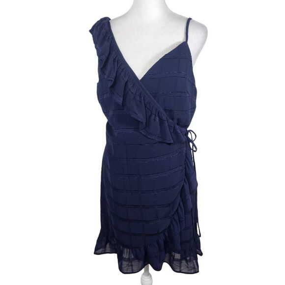Emerald Sundae Navy Wrap Dress NWT Size Large Navy Chiffon Wedding Guest Dress - Picture 1 of 13
